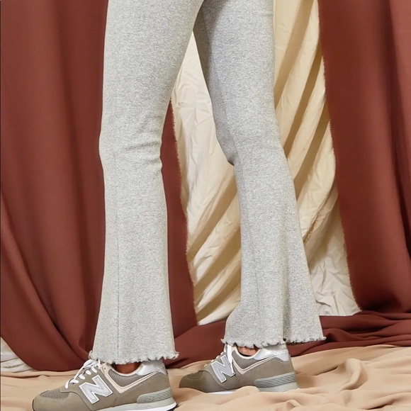 Grey High Waisted Flared Knit Pant - Picture 4 of 8